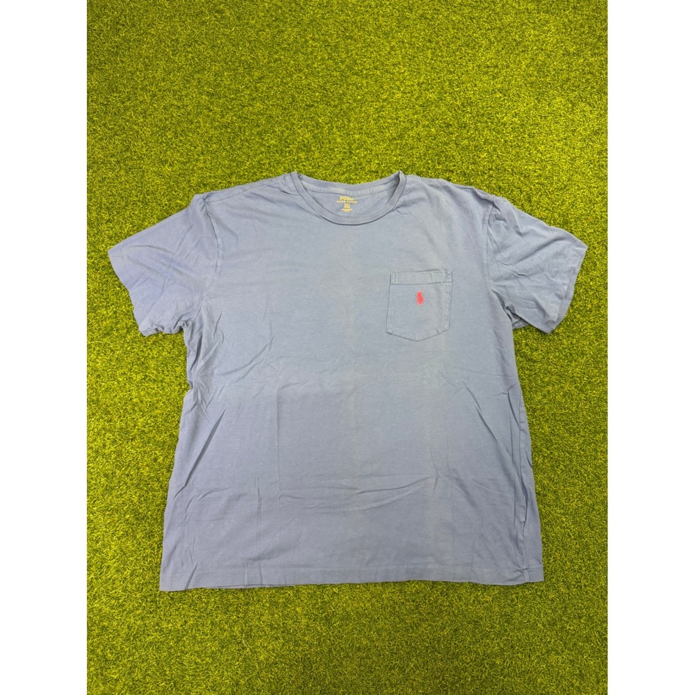 Polo Ralph Lauren‎ Mens XL Blue Pocket T-Shirt Red Pony Logo Short Sleeve Cotton